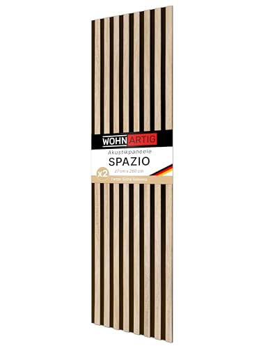 wohnartig® Akustikpaneele Spazio - 260 cm x 54 cm* set - (set = 2 Stück 260 cm x 27 cm) | Farbe: Eiche Sonoma | Wandverkleidung | Akustikpaneel | Wandpaneele auf Filz | von wohnartig