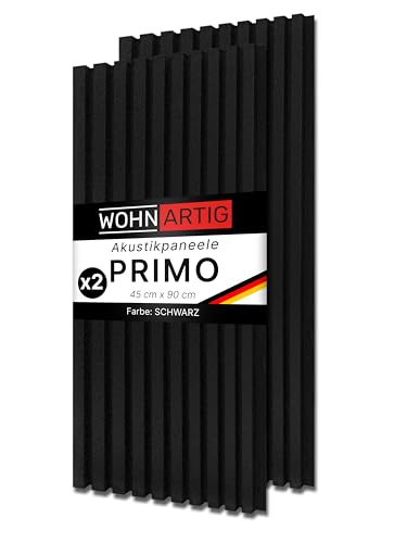 wohnartig® Wandpaneele PRIMO - Set 2 Stück je 900 mm x 450 mm | Farbe: Schwarz | Akustikpaneele | Wandpaneele auf filz | Wandverkleidung von wohnartig
