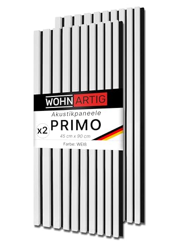 wohnartig® Wandpaneele PRIMO - Set 2 Stück je 900 mm x 450 mm | Farbe: Weiss | Akustikpaneele | Wandpaneele auf filz | Wandverkleidung von wohnartig