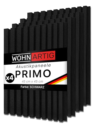wohnartig® Wandpaneele PRIMO - Set 4 Stück je 450 mm x 450 mm | Farbe: Schwarz | Akustikpaneele | Wandpaneele auf filz | Wandverkleidung von wohnartig