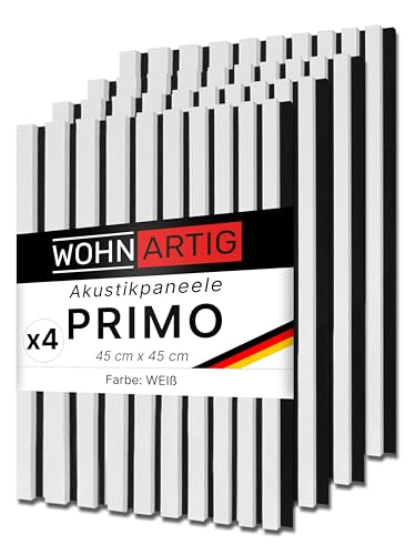 wohnartig® Wandpaneele PRIMO - Set 4 Stück je 450 mm x 450 mm | Farbe: Weiss | Akustikpaneele | Wandpaneele auf filz | Wandverkleidung von wohnartig
