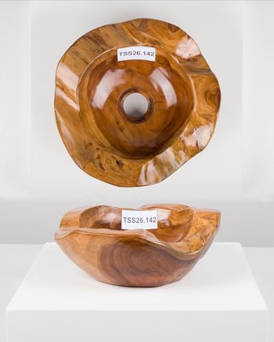 Teakholz-Waschbecken 30 cm lasiert Unikatauswahl nach dem Kauf Bad WC Garten Holzwaschbecken Aufsatzwaschbecken natur Handwaschbecken Wohnfreuden von wohnfreuden