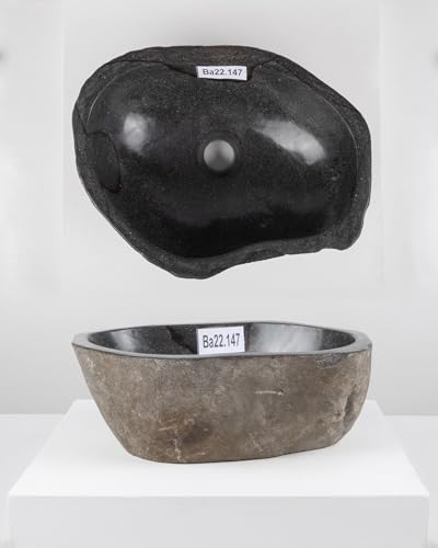 40 cm Naturstein-Waschbecken natur Flussstein grau Stein-Becken Aufsatzwaschbecken Findling von wohnfreuden