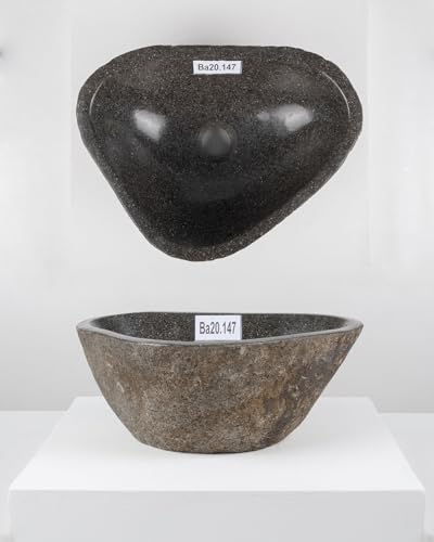 40 cm Naturstein-Waschbecken natur Flussstein grau Stein-Becken Aufsatzwaschbecken Findling von wohnfreuden