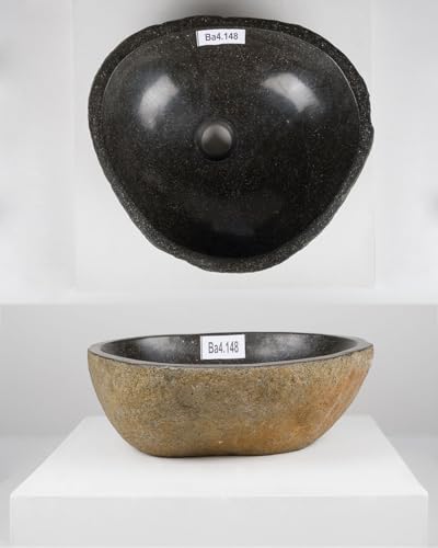 40 cm Naturstein-Waschbecken natur Flussstein grau Stein-Becken Aufsatzwaschbecken Findling von wohnfreuden