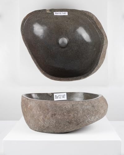 40 cm Naturstein-Waschbecken natur Flussstein grau Stein-Becken Aufsatzwaschbecken Findling von wohnfreuden