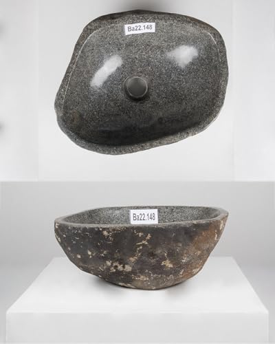 40 cm Naturstein-Waschbecken natur Flussstein grau Stein-Becken Aufsatzwaschbecken Findling von wohnfreuden
