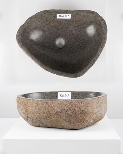 40 cm Naturstein-Waschbecken natur Flussstein grau Stein-Becken Aufsatzwaschbecken Findling von wohnfreuden