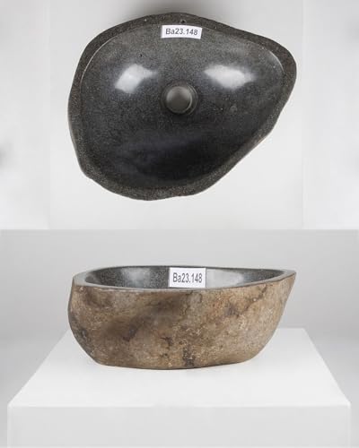 40 cm Naturstein-Waschbecken natur Flussstein grau Stein-Becken Aufsatzwaschbecken Findling von wohnfreuden