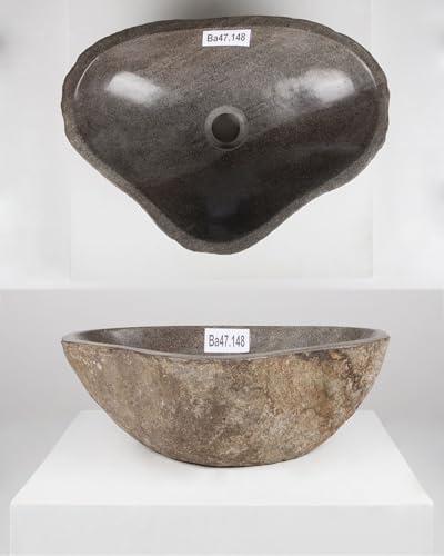40 cm Naturstein-Waschbecken natur Flussstein grau Stein-Becken Aufsatzwaschbecken Findling von wohnfreuden