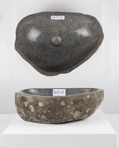 40 cm Naturstein-Waschbecken natur Flussstein grau Stein-Becken Aufsatzwaschbecken Findling von wohnfreuden