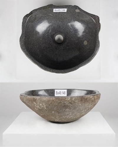 40 cm Naturstein-Waschbecken natur Flussstein grau Stein-Becken Aufsatzwaschbecken Findling von wohnfreuden