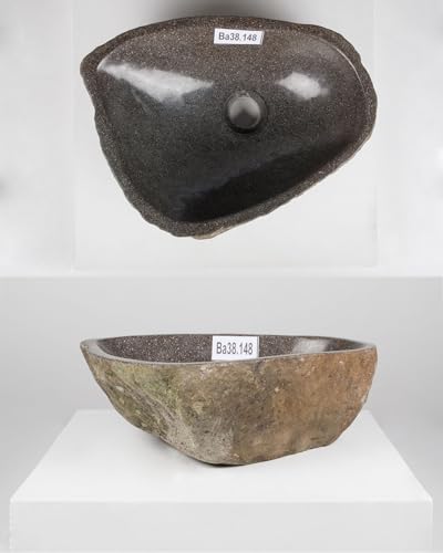 40 cm Naturstein-Waschbecken natur Flussstein grau Stein-Becken Aufsatzwaschbecken Findling von wohnfreuden
