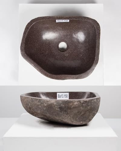 40 cm Naturstein-Waschbecken natur Flussstein grau Stein-Becken Aufsatzwaschbecken Findling von wohnfreuden