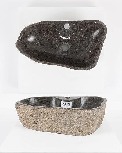 50 cm rundes Naturstein Waschbecken in grau mit Hahnloch von WOHNFREUDEN - Mit Unikatauswahl von wohnfreuden