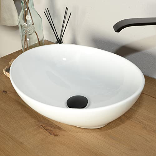 41 cm oval Keramik Waschbecken weiß von WOHNFREUDEN - Stein Aufsatzwaschbecken Badezimmer Waschbecken Bad Waschbecken von wohnfreuden