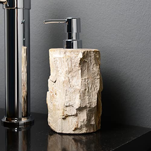 Naturstein Seifenspender mit Dosierpumpe aus Stein fossiles Holz 20 cm von wohnfreuden