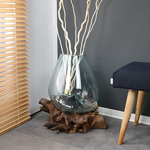 Teak Holz Deko Wurzel mit Glas Gr. XL 45-55 cm von wohnfreuden