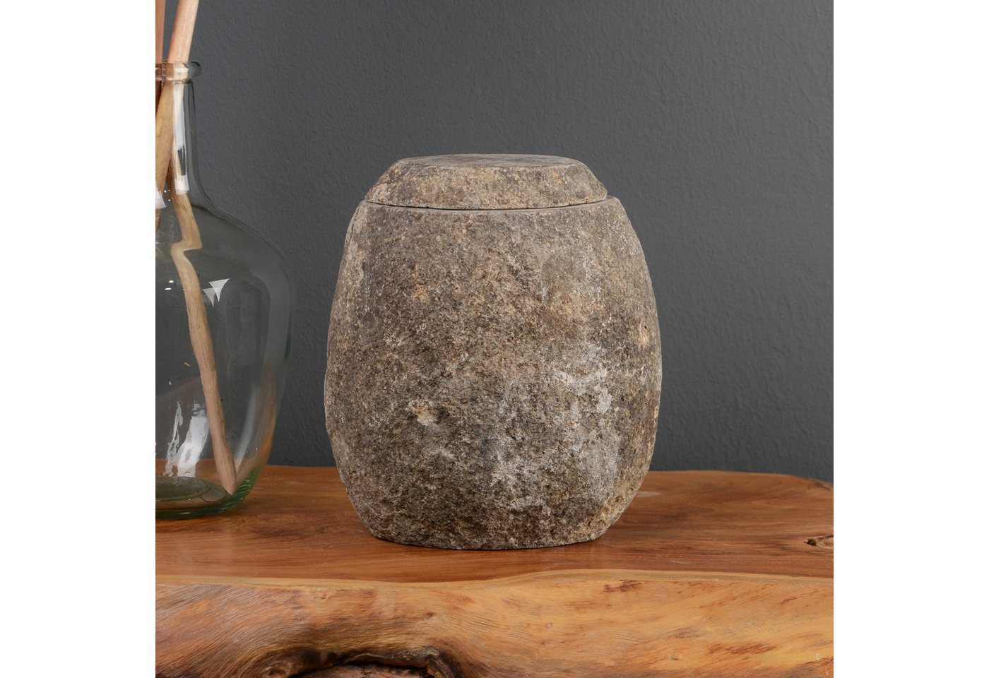 wohnfreuden Aufbewahrungsdose Stein Gefäß mit Deckel grau 20 cm von wohnfreuden