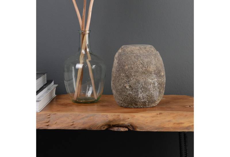 wohnfreuden Aufbewahrungsdose Stein Gefäß mit Deckel grau 20 cm von wohnfreuden