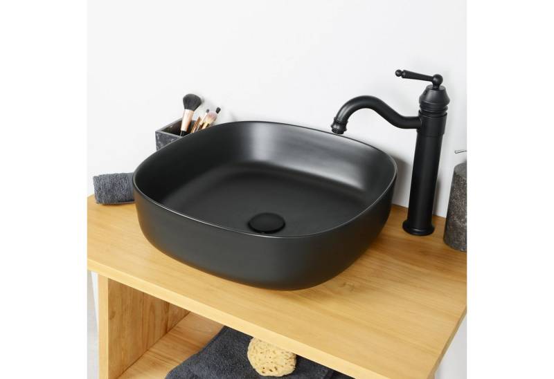 wohnfreuden Aufsatzwaschbecken Keramik Aufsatzwaschbecken 46 cm schwarz (Kein Set), NEW-5761 von wohnfreuden