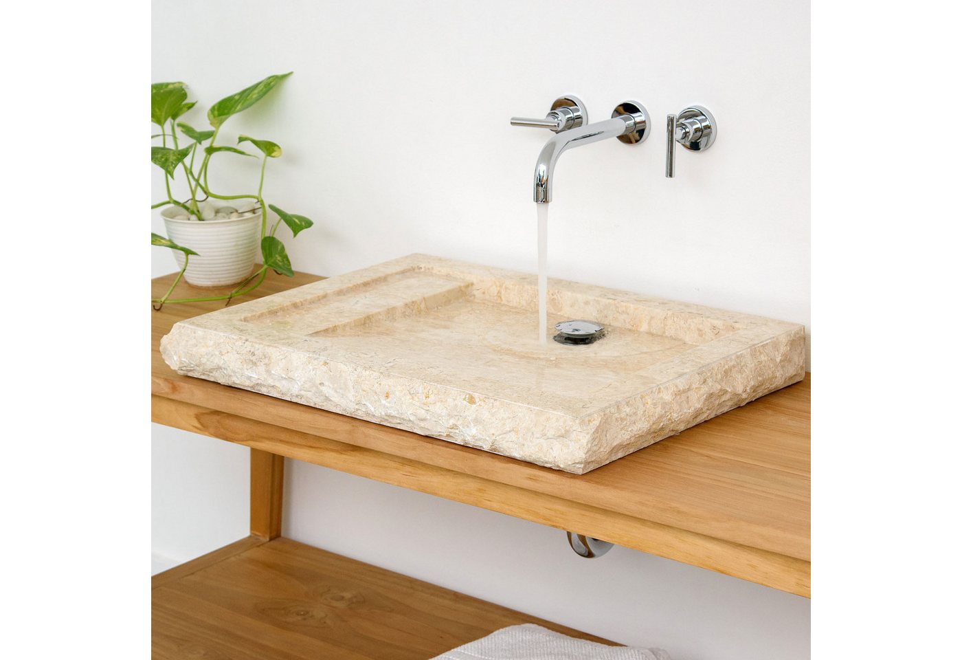 wohnfreuden Aufsatzwaschbecken Marmor Naturstein Waschbecken KOTAK 70 cm creme eckig (Kein Set), 54_592 von wohnfreuden