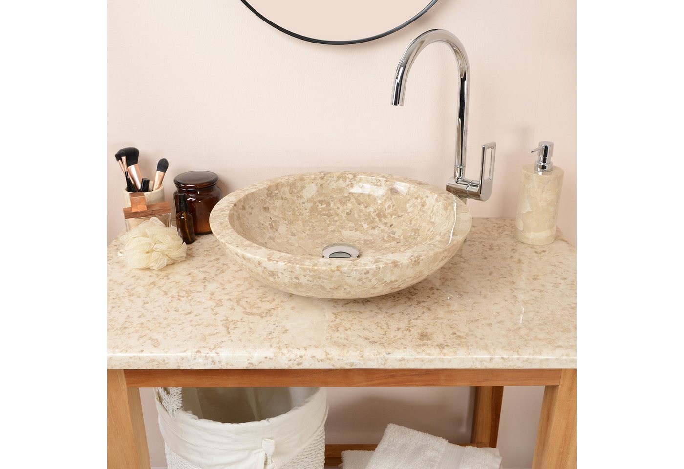 wohnfreuden Aufsatzwaschbecken Marmor - Waschbecken 45 cm creme (Kein Set), 40_5195 von wohnfreuden