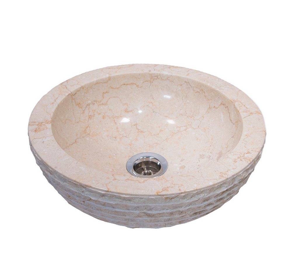 wohnfreuden Aufsatzwaschbecken Marmor Waschbecken BASCOM ROWFISH mini gehämmert creme 33 cm (Kein Set), 50_93918 von wohnfreuden