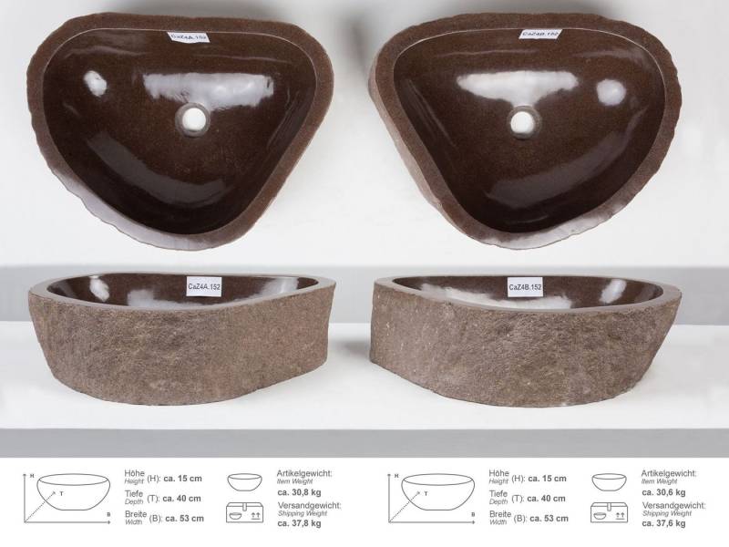 wohnfreuden Aufsatzwaschbecken Naturstein Zwilling Doppelwaschbecken 50 cm (Kein Set), 125597_CaZ4.152 von wohnfreuden