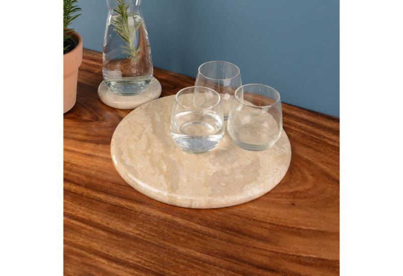 wohnfreuden Dekotablett Marmor Naturstein Platte 30 cm creme rund, 32987 von wohnfreuden