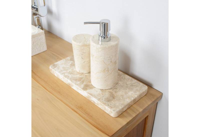 wohnfreuden Dekotablett Marmor Tablett 30 cm creme rechteckig flach, 32993 von wohnfreuden