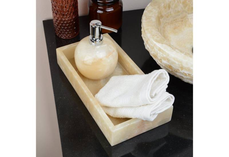 wohnfreuden Dekotablett Onyxmarmor Tablett 30 cm hoher Rand, 32849 von wohnfreuden
