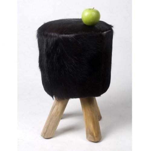 wohnfreuden Hocker Fell Ziege Teak-Holz 42 cm Stuhl Natur Sitzmöbel schwarz von wohnfreuden
