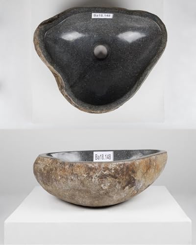 40 cm Naturstein-Waschbecken natur Flussstein grau Stein-Becken Aufsatzwaschbecken Findling von wohnfreuden