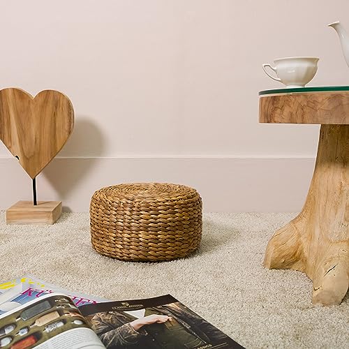 wohnfreuden Rund Pouf Sitzkissen Sitzsack-Hocker Fußhocker Bodenkissen Polsterhocker Strickhocker 30 cm Wasserhyazinthe Natur Hocker von wohnfreuden