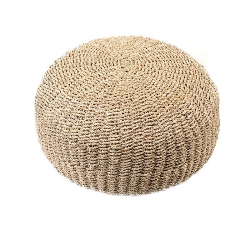 wohnfreuden Sitzhocker Sitz-Pouf Bruno aus Natur Seegras 60 cm rund creme, 28639 von wohnfreuden