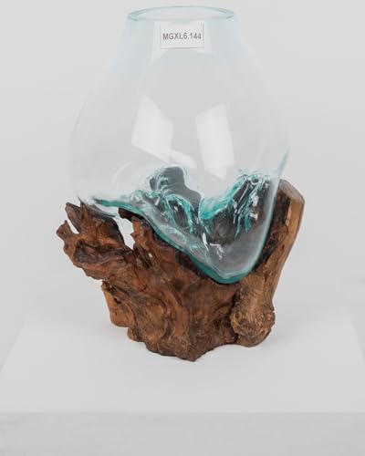 wohnfreuden Teak Holz Deko Wurzel mit Glas Gr. XL 45-55 cm von wohnfreuden