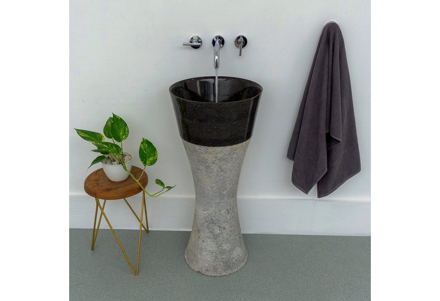 wohnfreuden Waschbecken Marmor Standwaschbecken ALPHA 91 cm schwarz gehämmert (Kein Set), 90_102382 von wohnfreuden