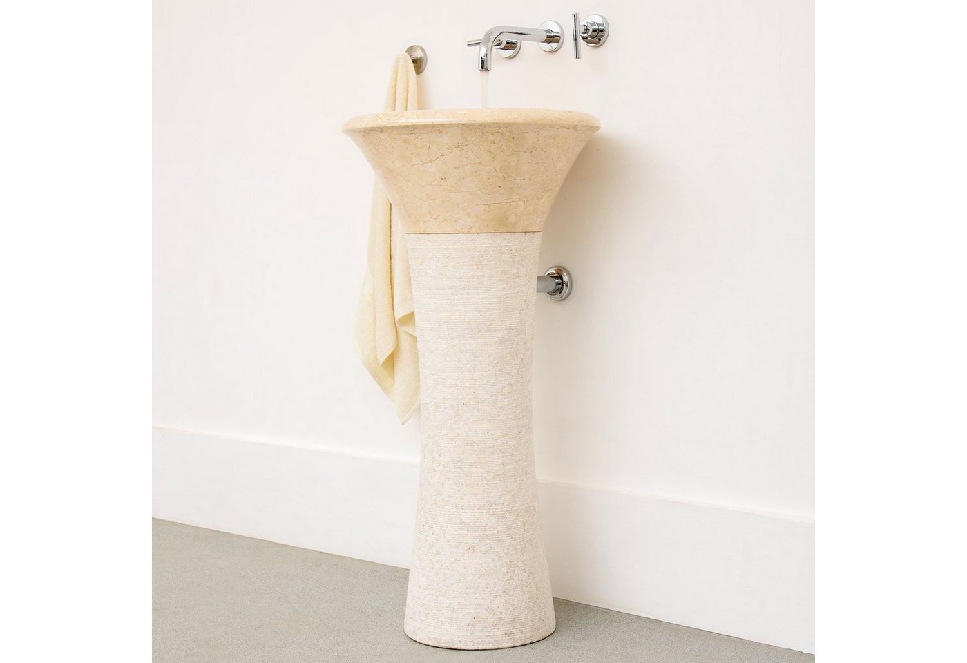 wohnfreuden Waschbecken Marmor Standwaschbecken TULIP 90 cm creme gehämmert (Kein Set), 90_598 von wohnfreuden