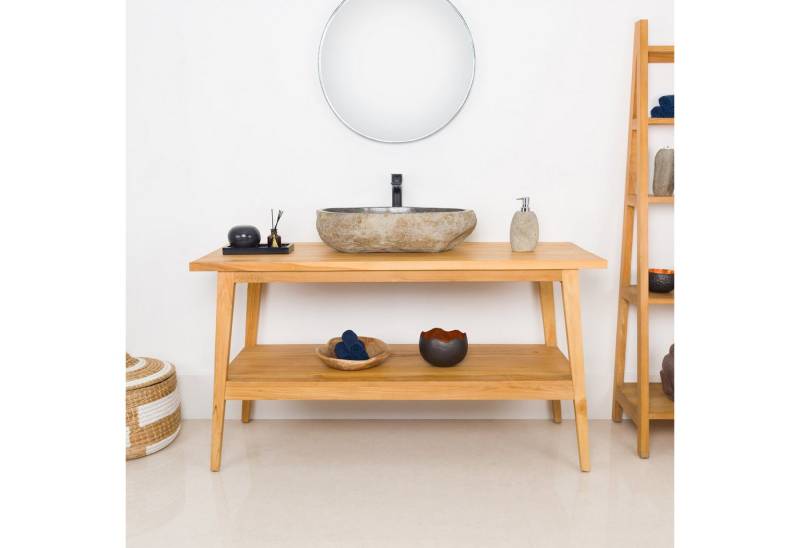 wohnfreuden Waschbeckenunterschrank Teakholz Waschtisch-Unterschrank TITIN 140 cm breit von wohnfreuden