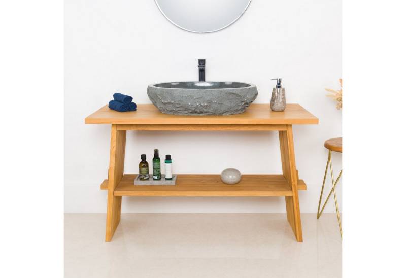 wohnfreuden Waschbeckenunterschrank Teakholz Waschtisch ZEN 120 cm breit von wohnfreuden
