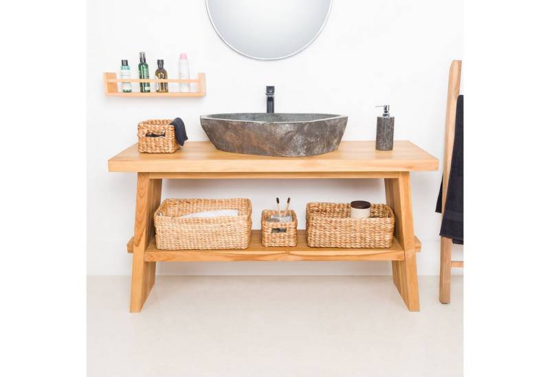 wohnfreuden Waschbeckenunterschrank Teakholz Waschtisch ZEN 140 cm breit von wohnfreuden