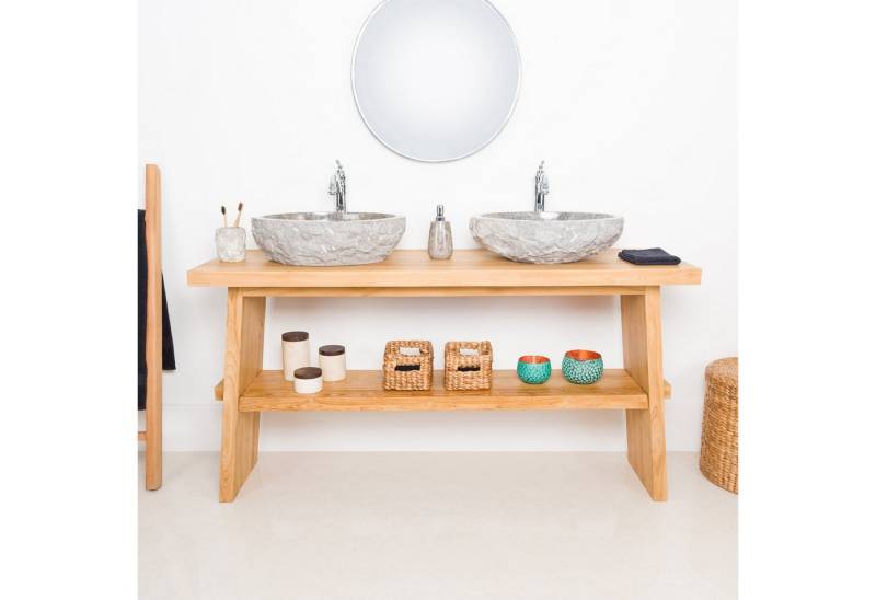 wohnfreuden Waschbeckenunterschrank Waschtisch Unterschrank ZEN 160 cm lasiert extra hoch von wohnfreuden