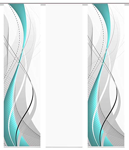wohnfuehlidee 3er-Set Flächenvorhang | Deko Blickdicht | WuXi | Höhe 245 cm | 2X Dessin /1x Uni transparent | Fb. Petrol/weiß von wohnfuehlidee