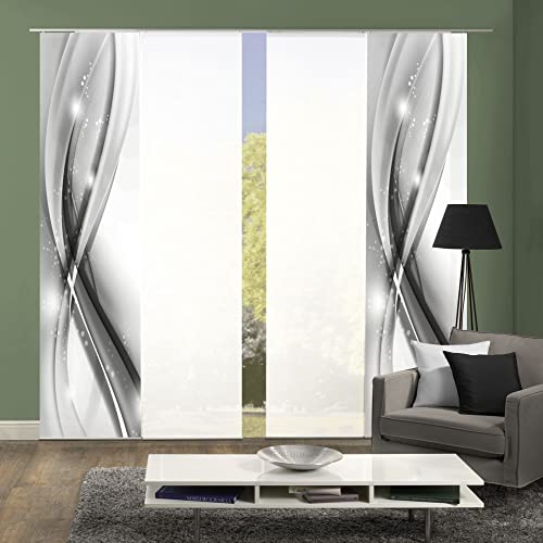 wohnfuehlidee 4er-Set Flächenvorhänge MALALAI Blickdicht/halbtransparent, grau, 245 x 60 cm von wohnfuehlidee