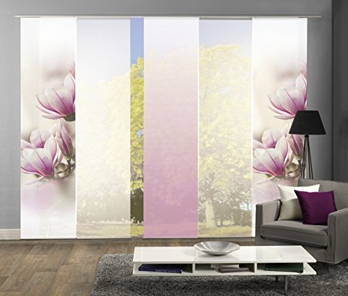 wohnfuehlidee 5er-Set Flächenvorhang, Jolina, Höhe 245 cm, 3X Bedruckt blickdicht/2x Uni Weiss transparent von wohnfuehlidee