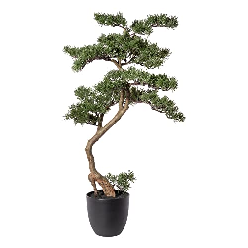 wohnfuehlidee Kunstpflanze Bonsai Zeder - Farbe: grün - Gesamthöhe: ca. 90 cm - Inklusive Kunststoffschale, 17,5x16,5 cm von wohnfuehlidee