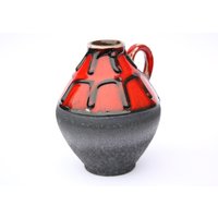 Keramikvase Vase Keramik Fat Lava Mit Henkel Germany Rot Schwarz Braun, 60Er 70Er von wohnraumformer