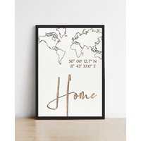 Bild Gps-Koordinaten | Weltkarte | Goldtöne Personalisiert Poster Zuhause/ Home Initialen Druck Anfertigung Geschenk Rahmenoption Bild Gps-Koordinaten | Weltkarte | Goldtöne Personalisiert Poster Zuhause/ Home Initialen Druck Anfertigung Geschenk Rahmenoption von wohnstil