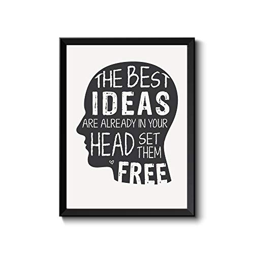 wohnstil Bild-Poster gerahmt schwarz: Die besten Ideen in Deinem Kopf - Ideas in Your Head .. Spruch für Kreative, Geschenk Druck DIN A4 mit Rahmen von wohnstil